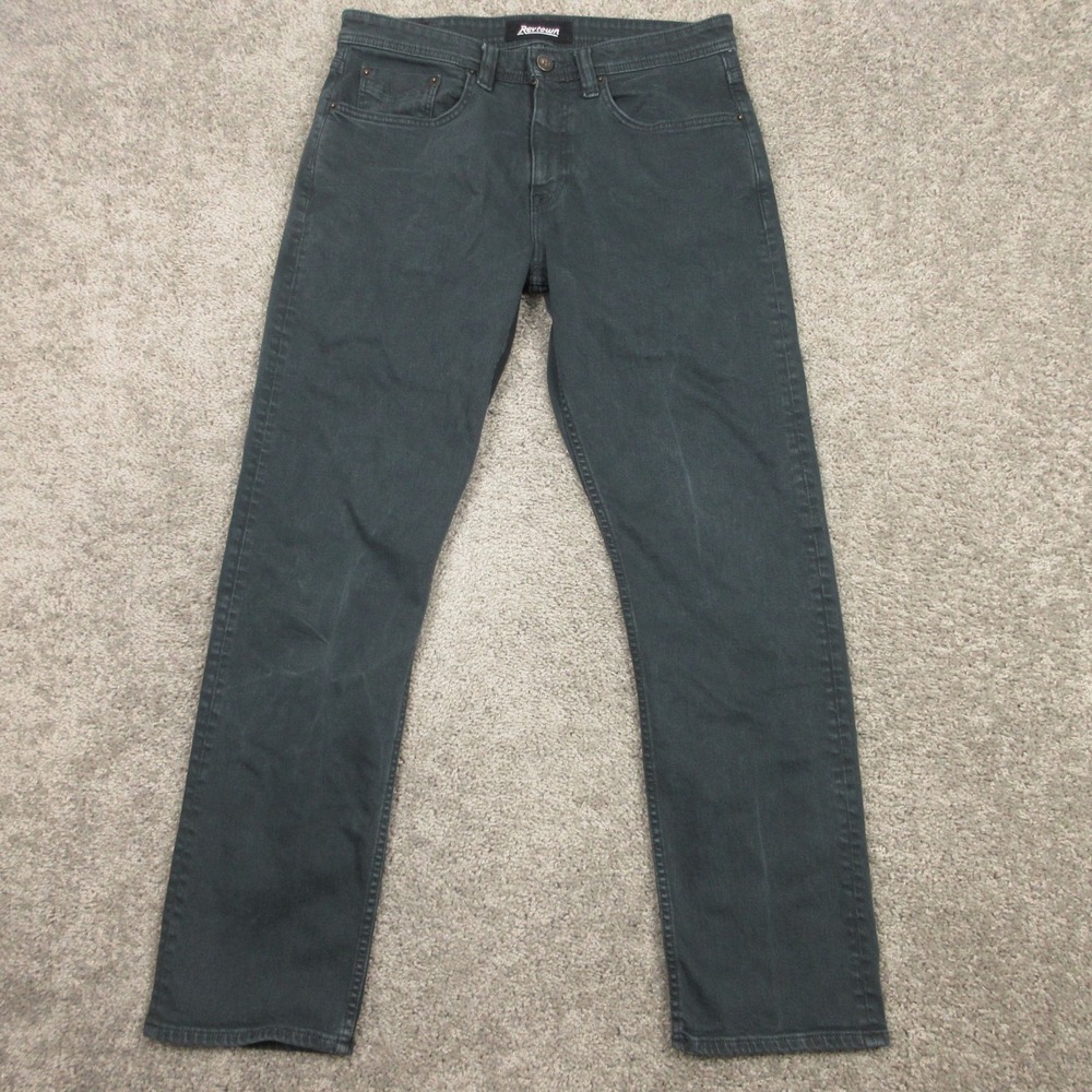 Revtown Jeans Mens 31x30 Green Sharp Slim Straight Faded Stretch Denim Pants